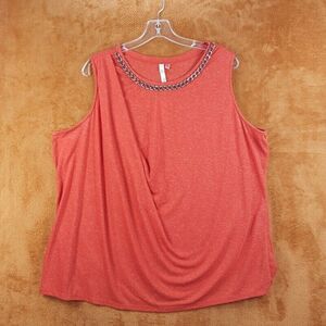 NY COLLECTION Womens Top Plus 2X Brick Pullover Draped Tank Chain Crew Heathered